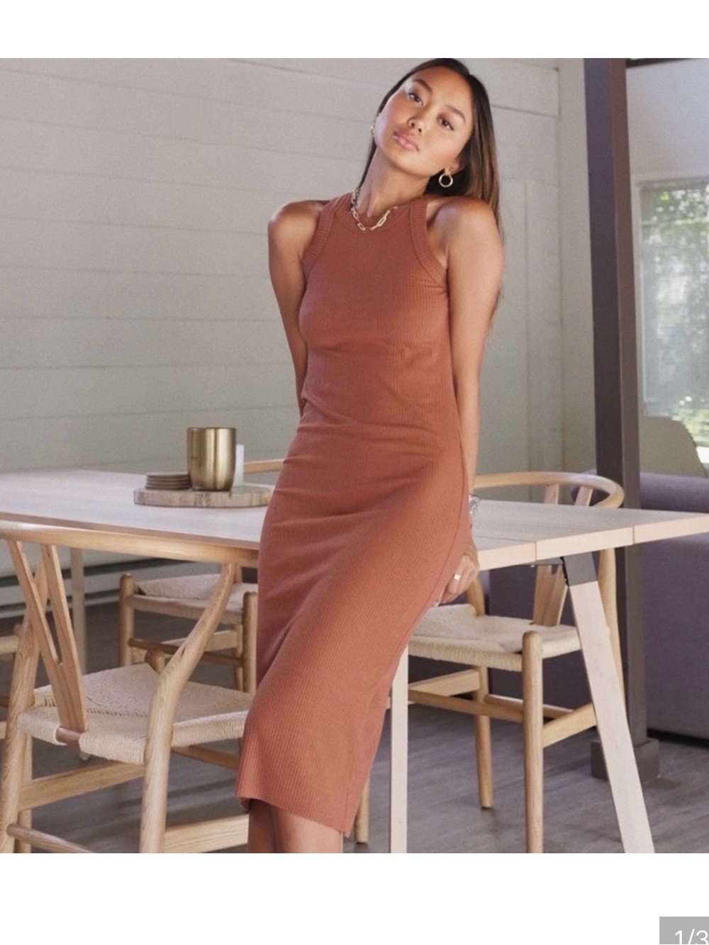 Sleeveless Ribbed Midi Dress in Rust